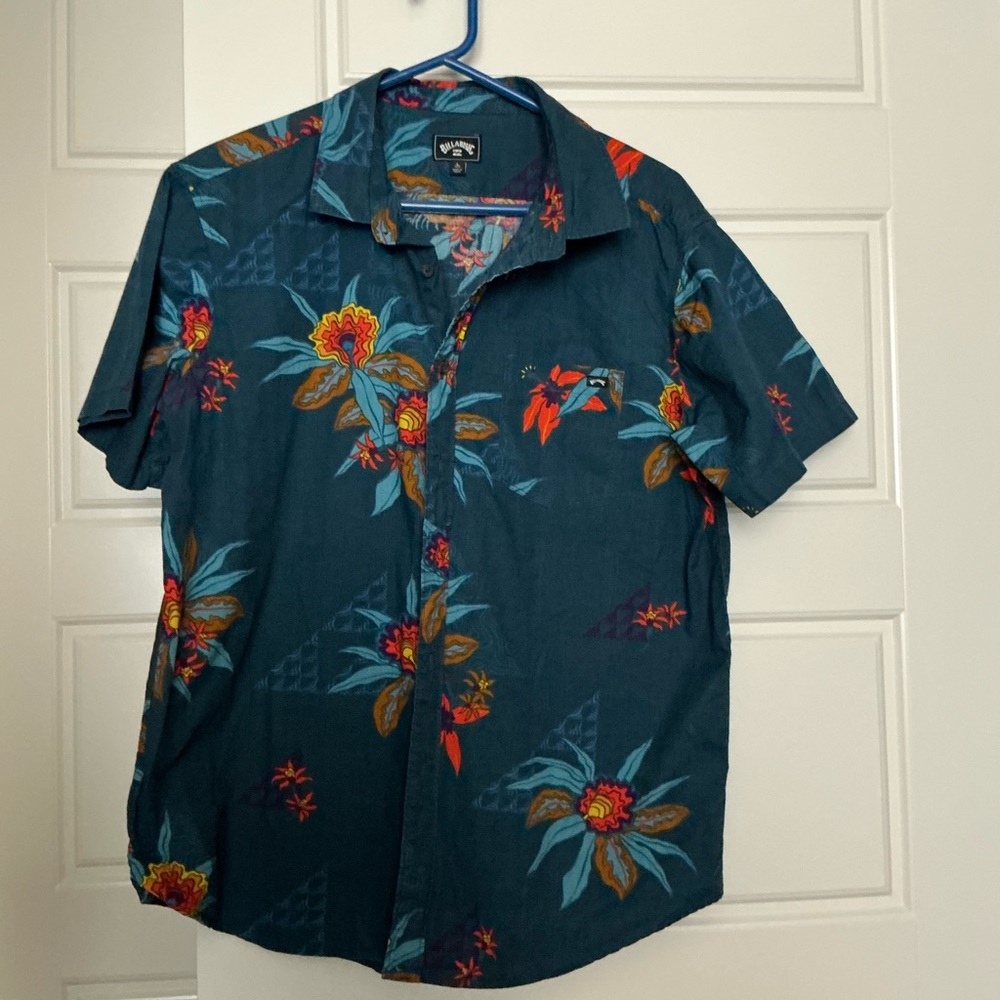 Billabong Teal Floral Button Down Shirt